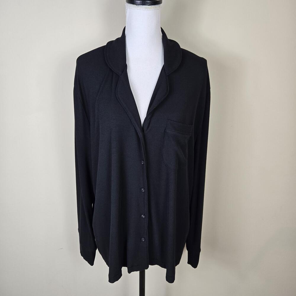 Skims Pajama Top Womens XL Black Modal Knit Button Front Collared Sleepwear